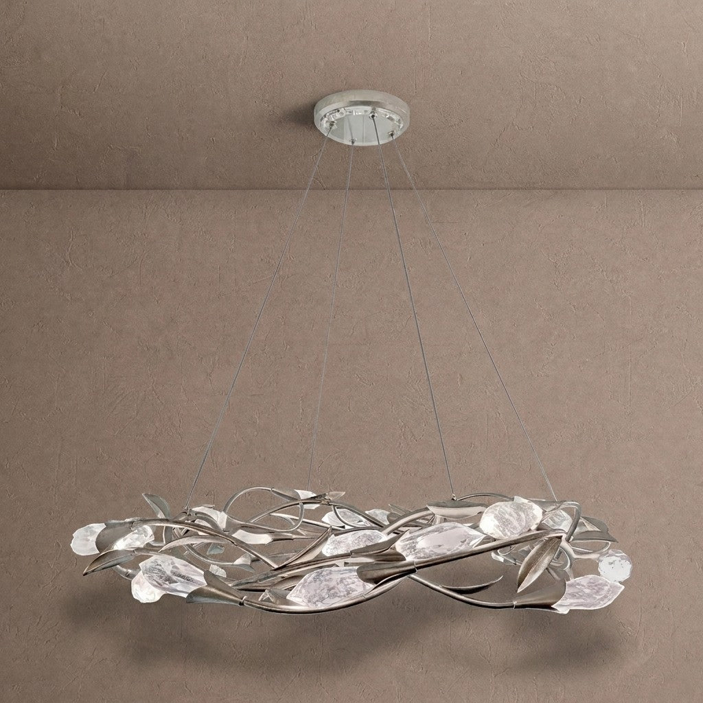 Modern Linear/Round Floral Branches Crystal Chandelier - Round/D35.4"*H8.5"(D90cm*H21.6cm)Antique SilverDimmable Warm LightBlushlighting