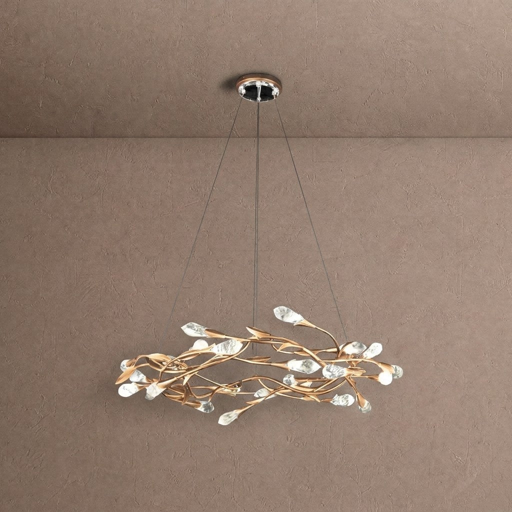 Modern Linear/Round Floral Branches Crystal Chandelier - Round/D35.4"*H8.5"(D90cm*H21.6cm)GoldWarm LightBlushlighting