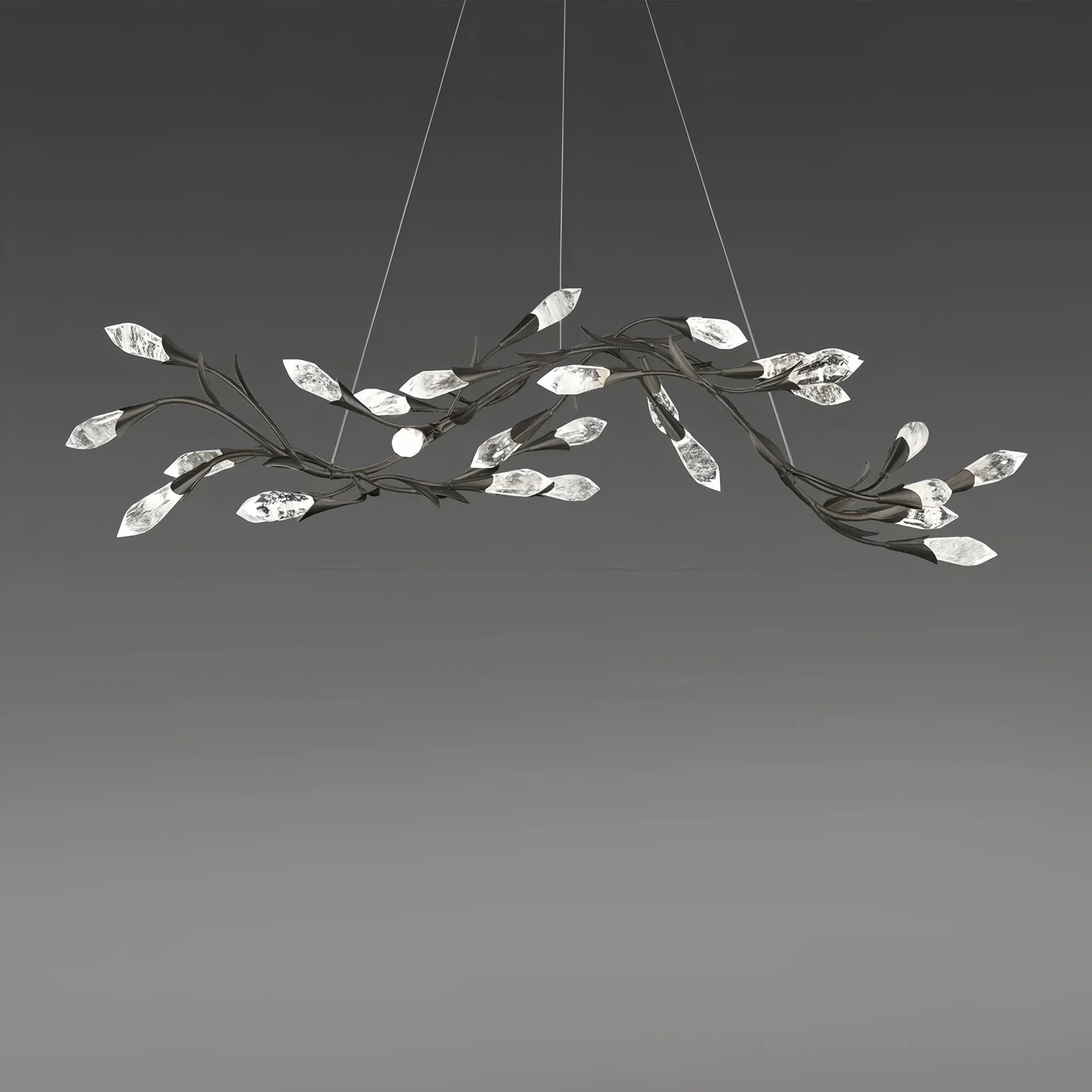 Modern Linear/Round Floral Branches Crystal Chandelier-Linear/L56.3"*W15.5"*H11.9"(L143cm*W39.4cm*H30.2cm)-Black-White Light-Blushlighting