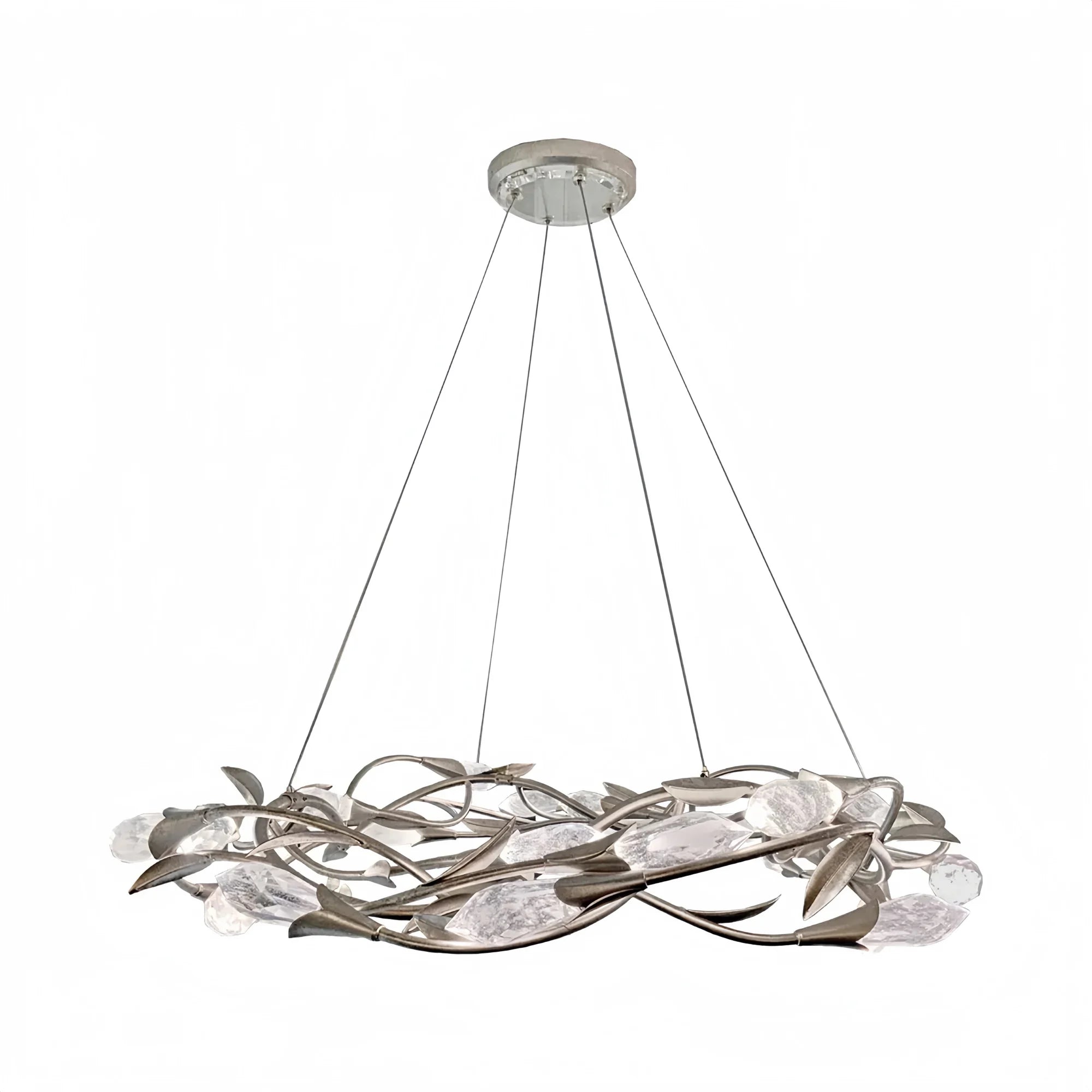 Modern Linear/Round Floral Branches Crystal Chandelier-Round/D35.4"*H8.5"(D90cm*H21.6cm)-Antique Silver-Dimmable Warm Light-Blushlighting
