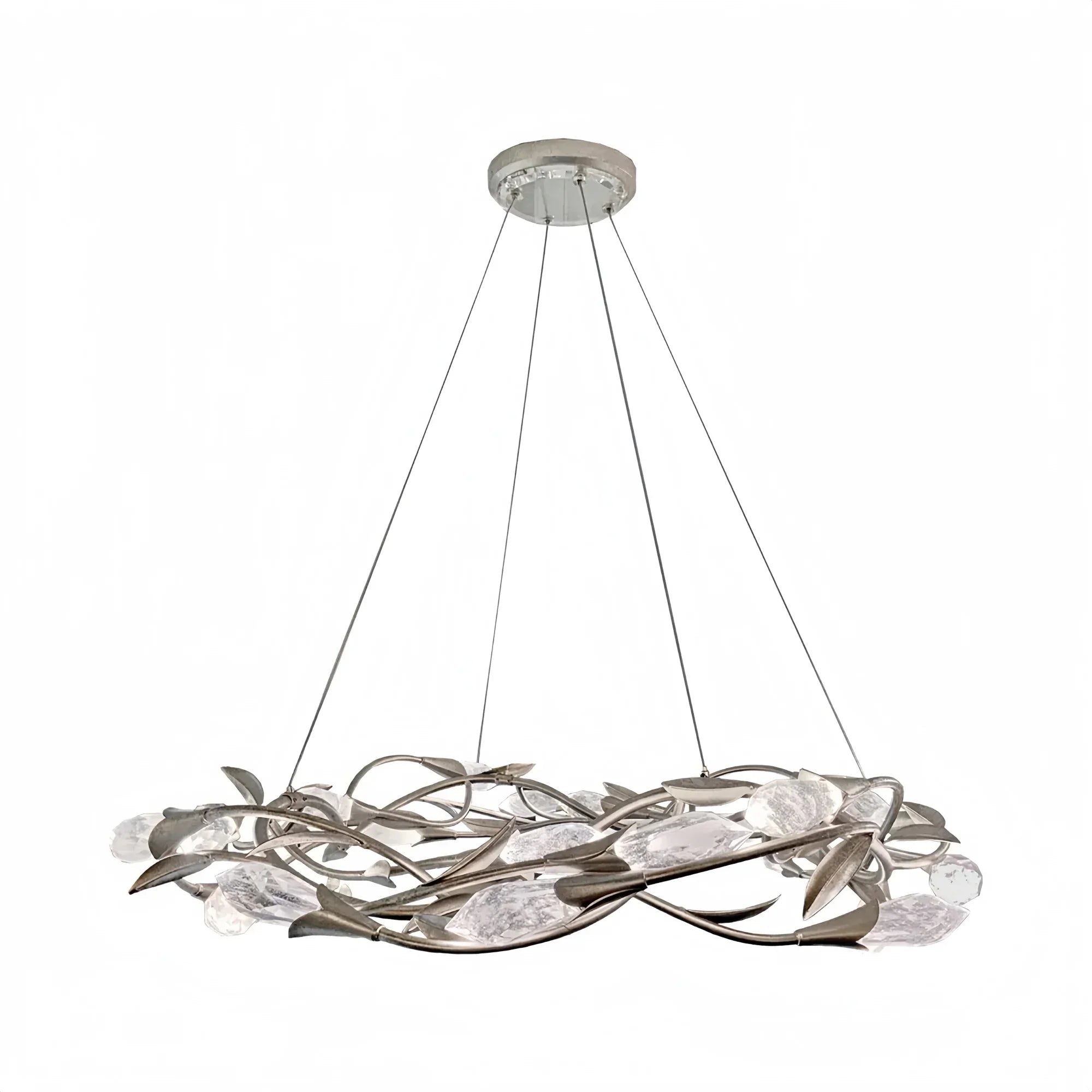 Modern Linear/Round Floral Branches Crystal Chandelier - Round/D35.4"*H8.5"(D90cm*H21.6cm)Antique SilverDimmable Warm LightBlushlighting