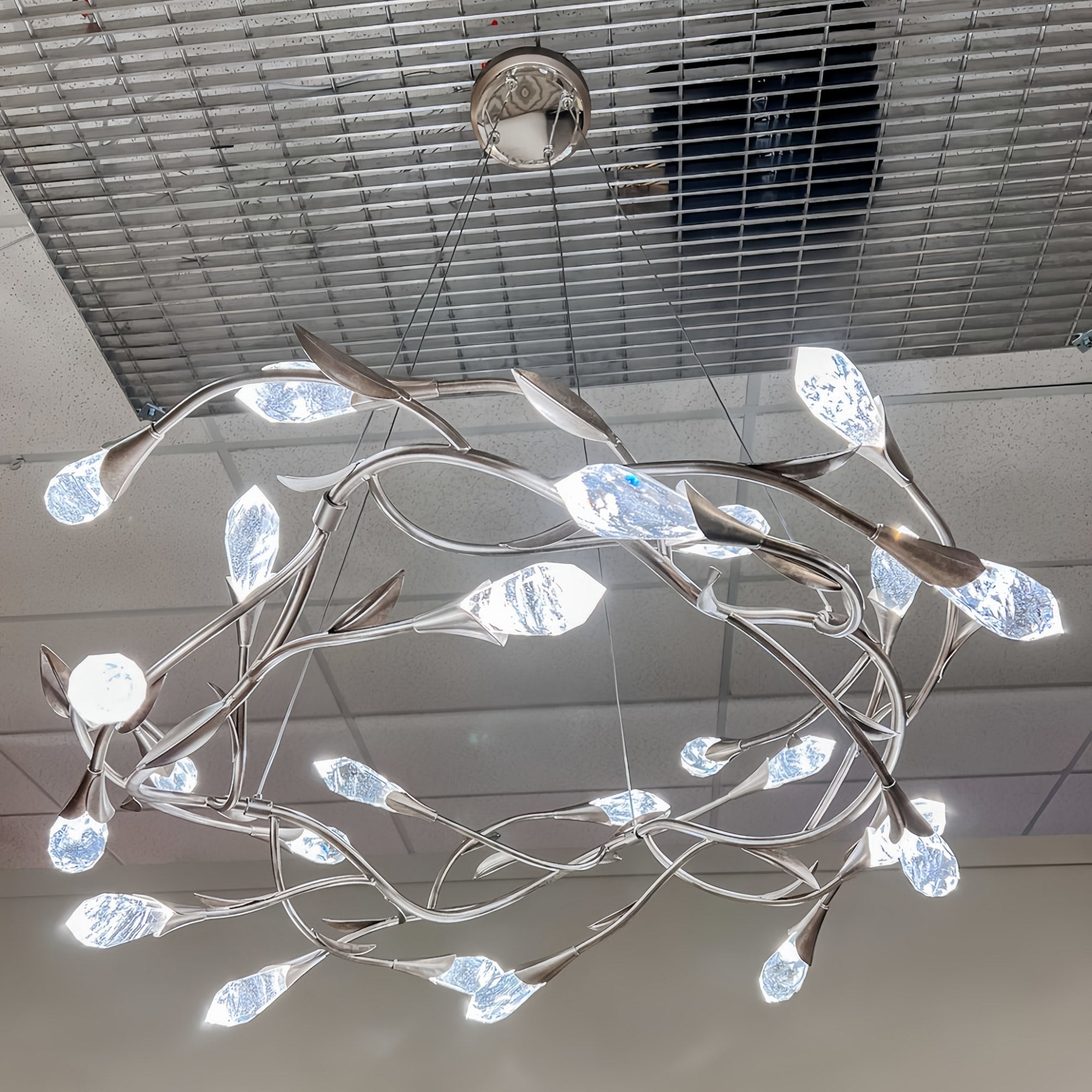 Modern Linear/Round Floral Branches Crystal Chandelier - Round/D35.4"*H8.5"(D90cm*H21.6cm)Antique SilverDimmable Warm LightBlushlighting