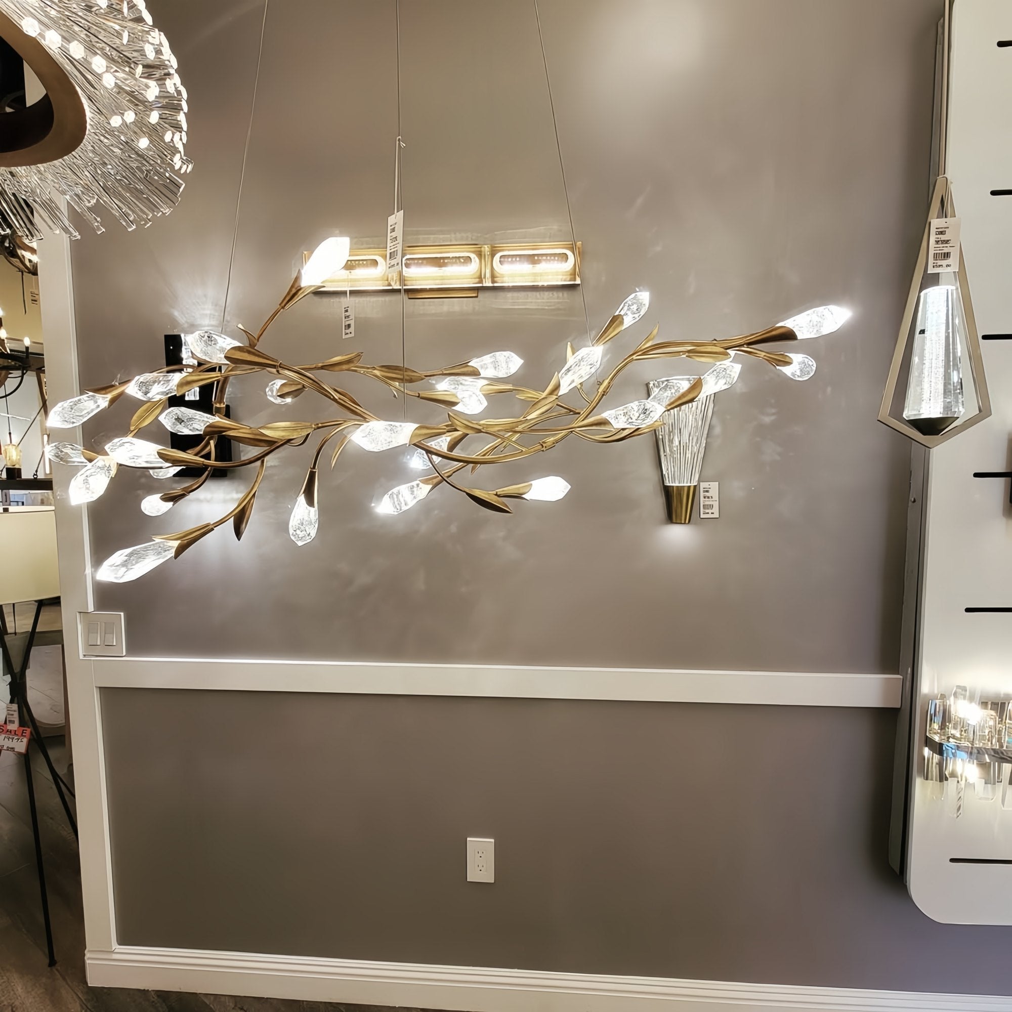 Modern Linear/Round Floral Branches Crystal Chandelier - Round/D35.4"*H8.5"(D90cm*H21.6cm)Antique SilverDimmable Warm LightBlushlighting