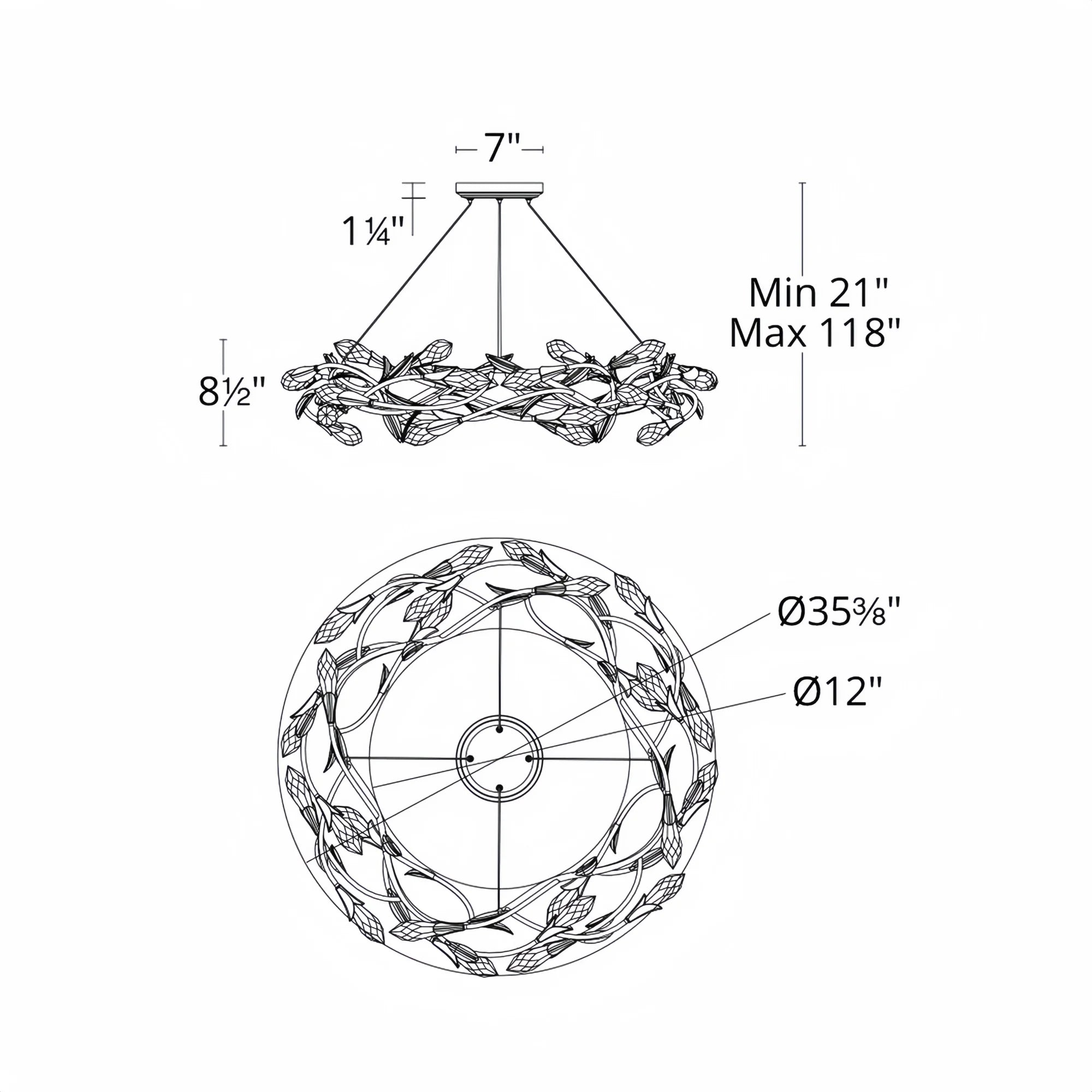 Modern Linear/Round Floral Branches Crystal Chandelier-Blushlighting