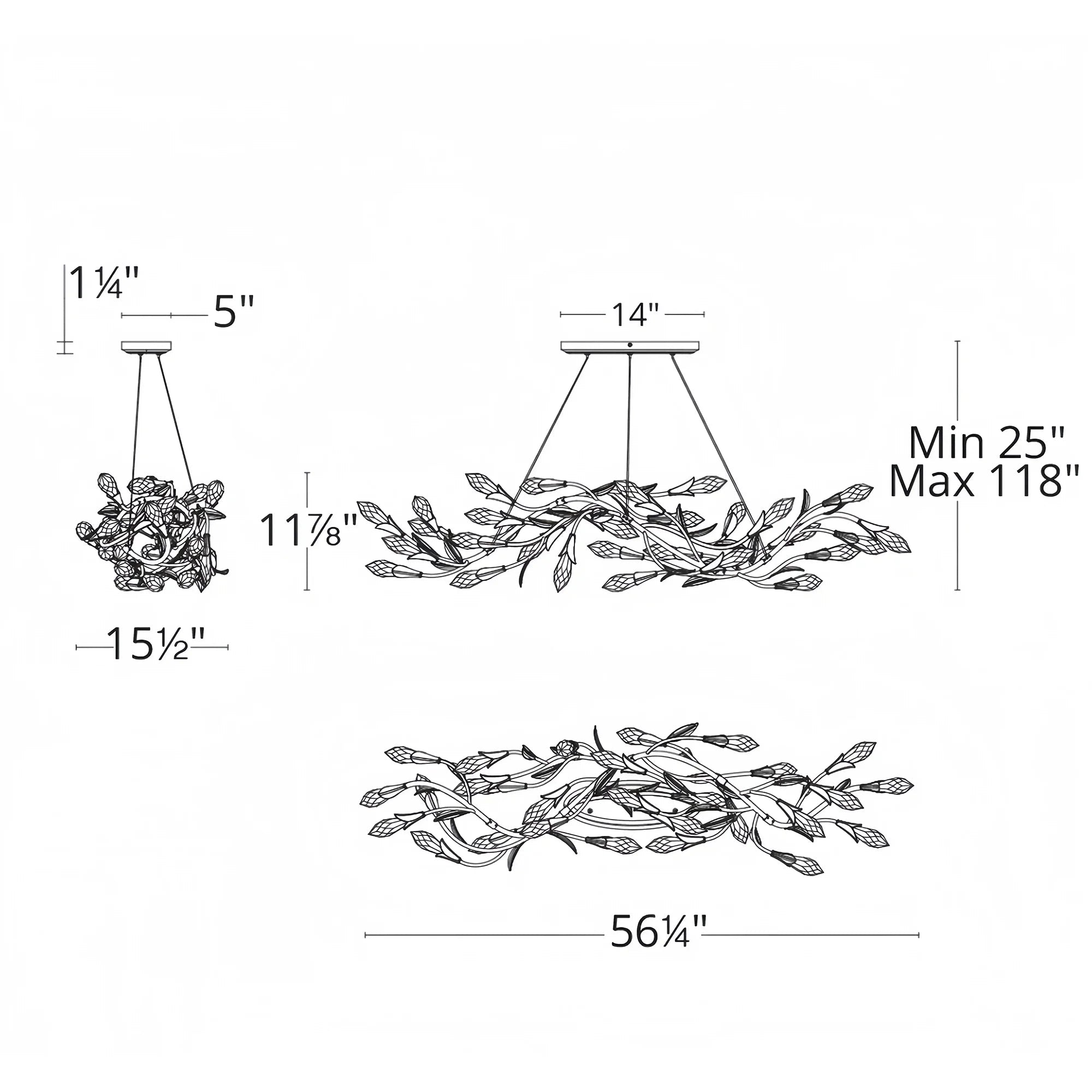 Modern Linear/Round Floral Branches Crystal Chandelier - Round/D35.4"*H8.5"(D90cm*H21.6cm)Antique SilverDimmable Warm LightBlushlighting