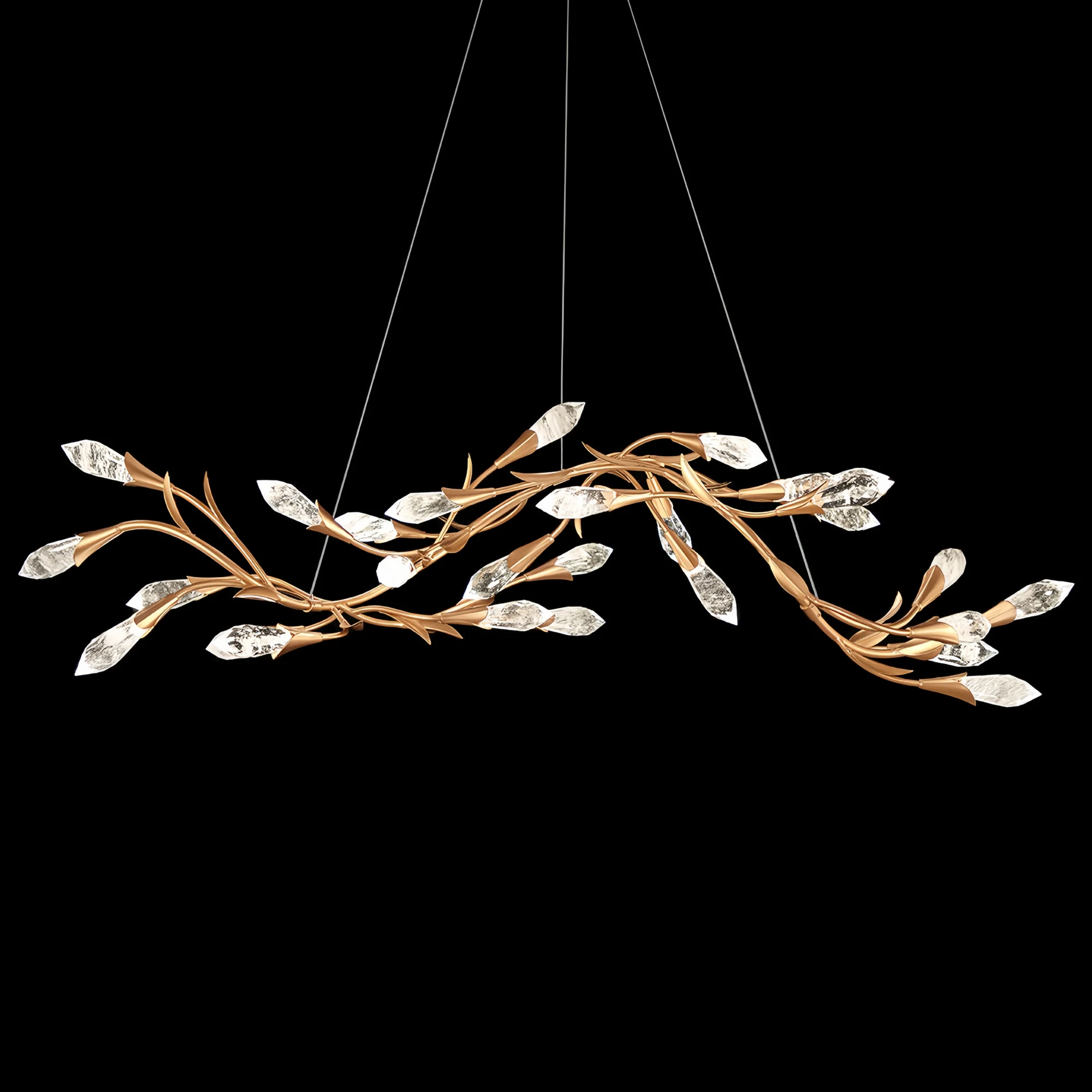 Modern Linear/Round Floral Branches Crystal Chandelier-Linear/L56.3"*W15.5"*H11.9"(L143cm*W39.4cm*H30.2cm)-Gold-Warm Light-Blushlighting