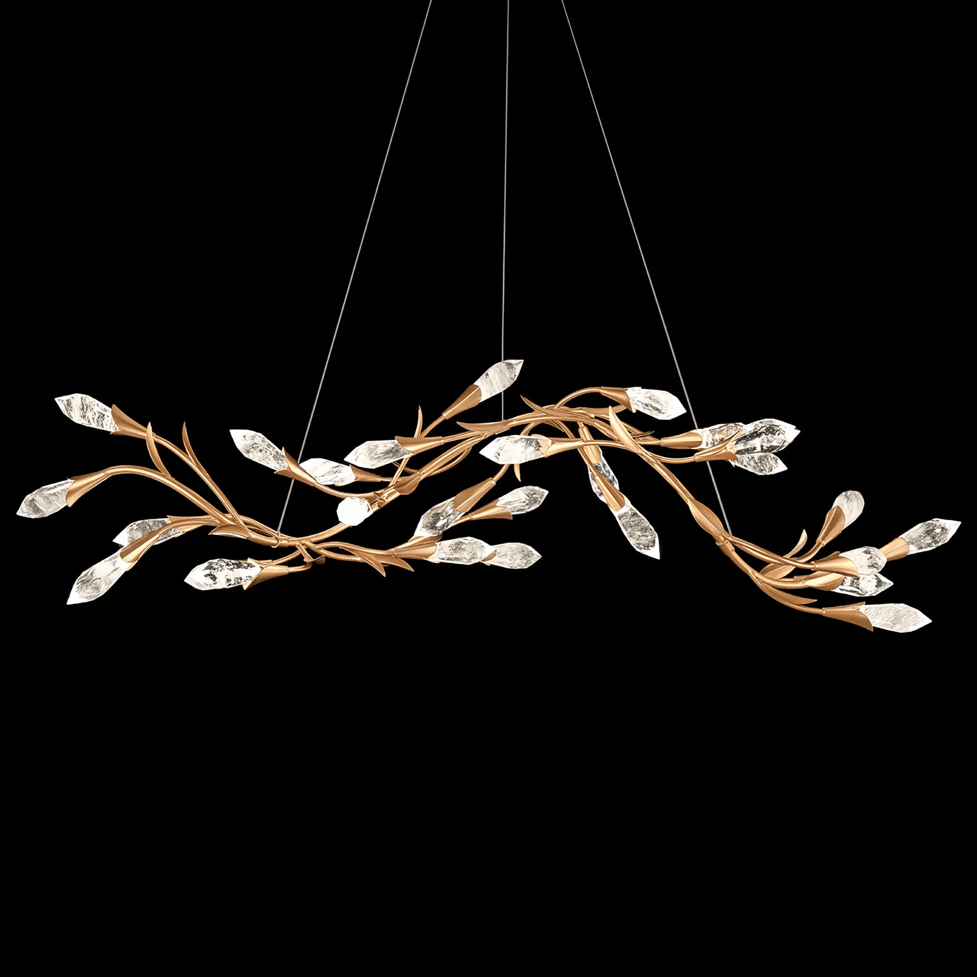 Modern Linear/Round Floral Branches Crystal Chandelier - Linear/L56.3"*W15.5"*H11.9"(L143cm*W39.4cm*H30.2cm)GoldWarm LightBlushlighting