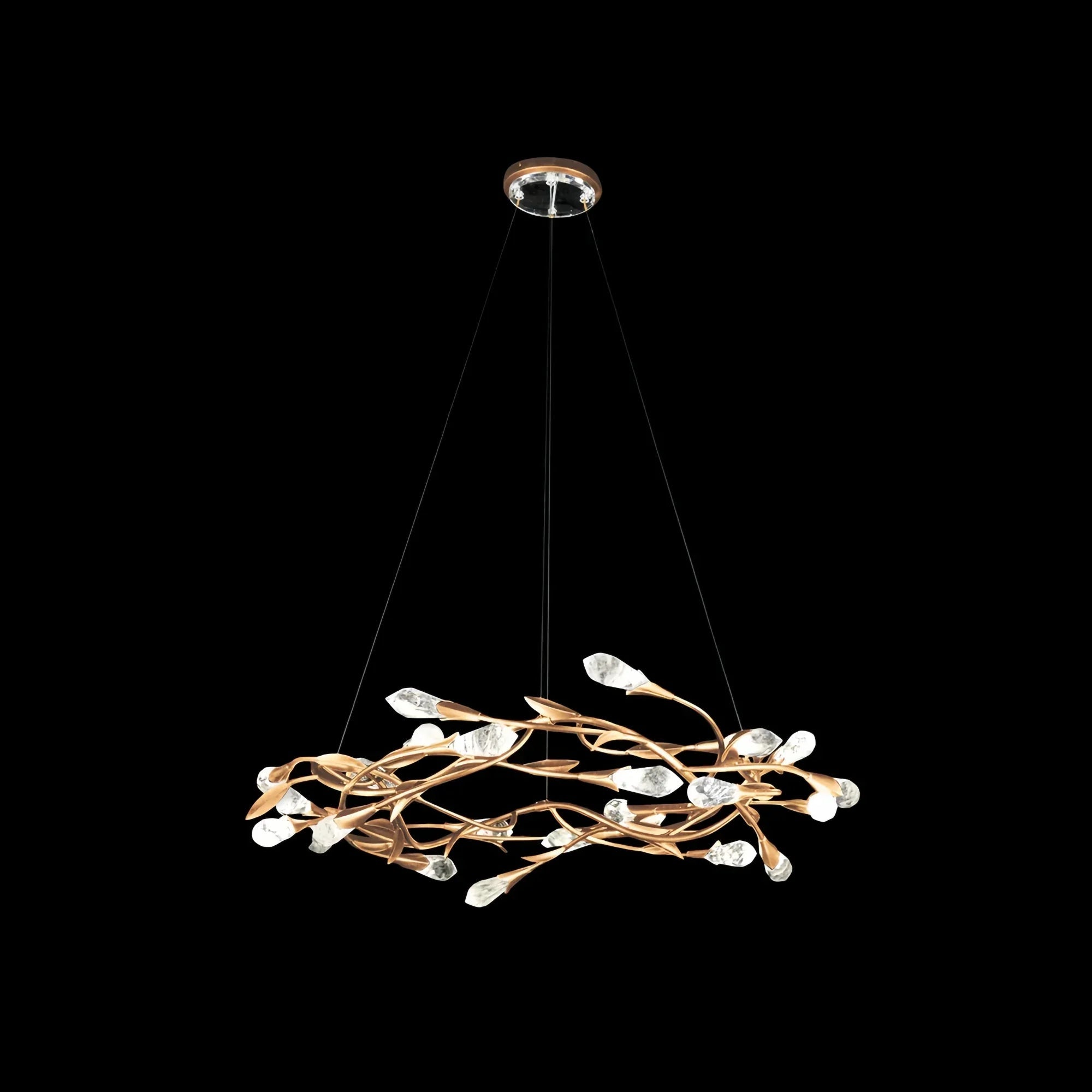 Modern Linear/Round Floral Branches Crystal Chandelier - Round/D35.4"*H8.5"(D90cm*H21.6cm)GoldWarm LightBlushlighting