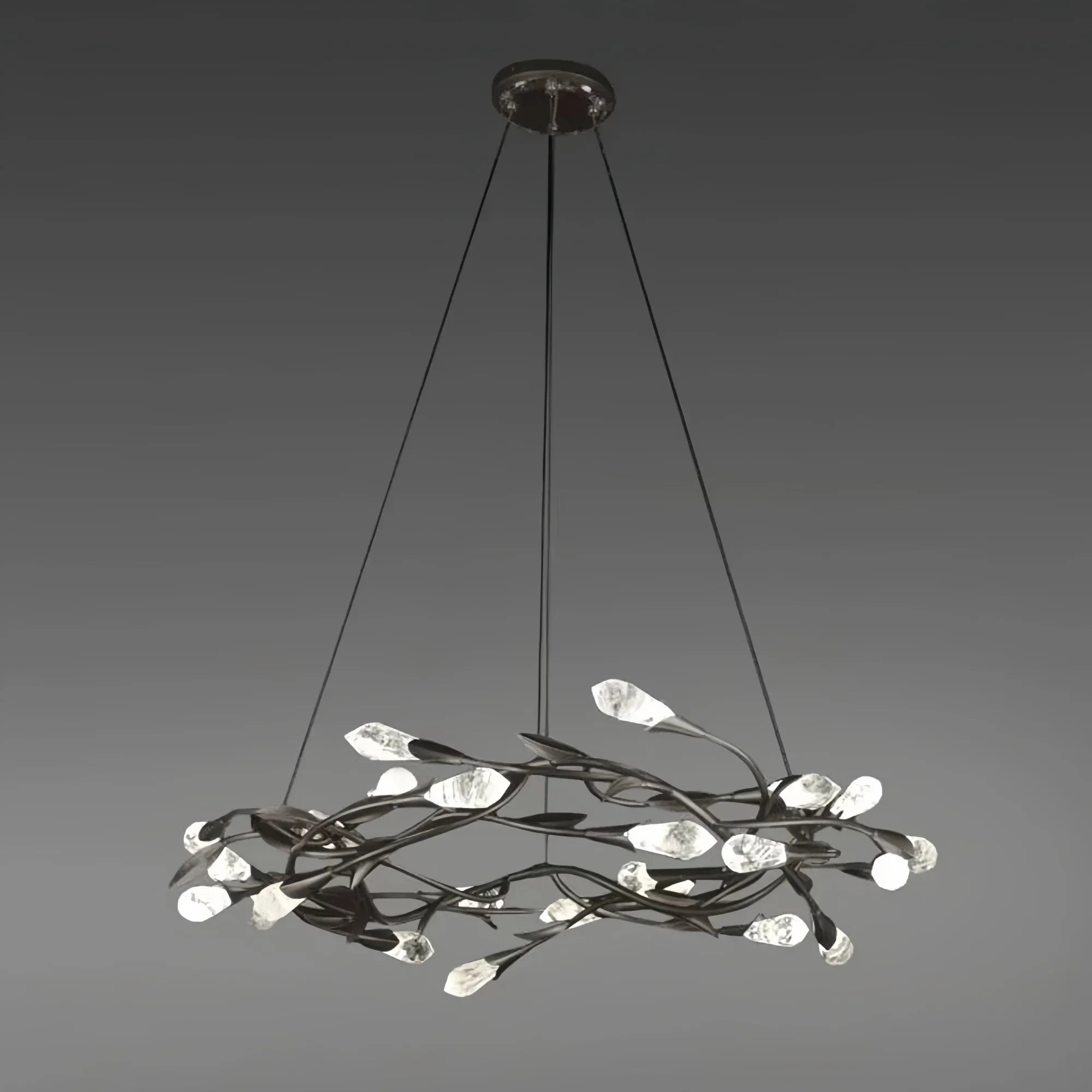 Modern Linear/Round Floral Branches Crystal Chandelier - Round/D35.4"*H8.5"(D90cm*H21.6cm)BlackWarm LightBlushlighting