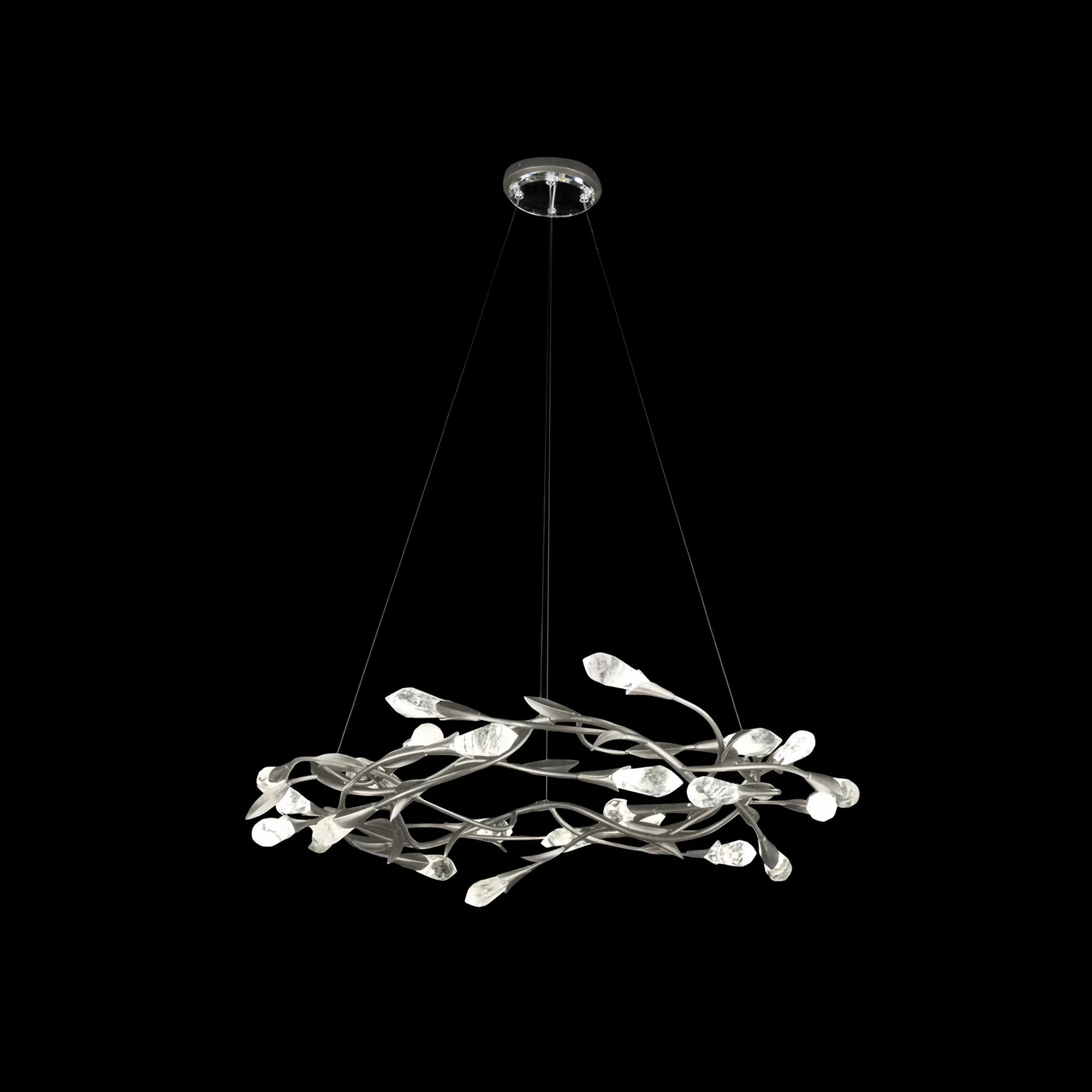 Modern Linear/Round Floral Branches Crystal Chandelier-Round/D35.4"*H8.5"(D90cm*H21.6cm)-Antique Silver-Warm Light-Blushlighting