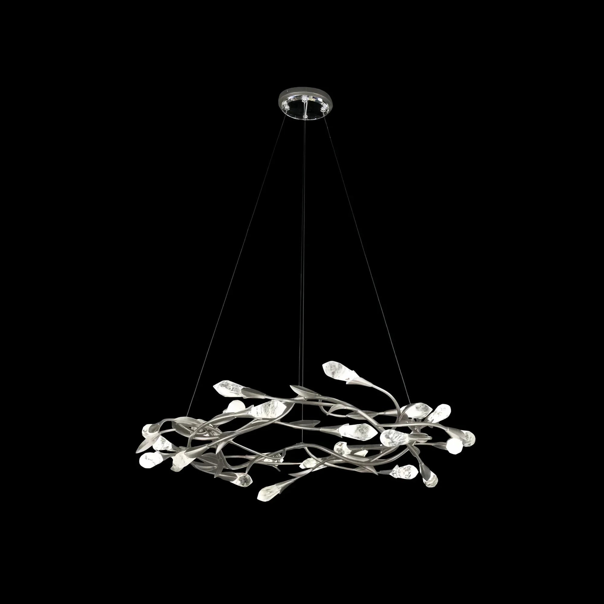 Modern Linear/Round Floral Branches Crystal Chandelier - Round/D35.4"*H8.5"(D90cm*H21.6cm)Antique SilverWarm LightBlushlighting