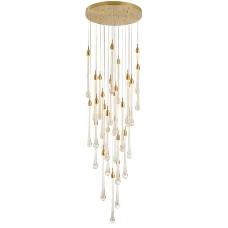 Modern Long Gold Glass Raindrop Rod Pendant Light for Staircase/High - ceiling room - One Single: D3.9"*H15.0"Blushlighting