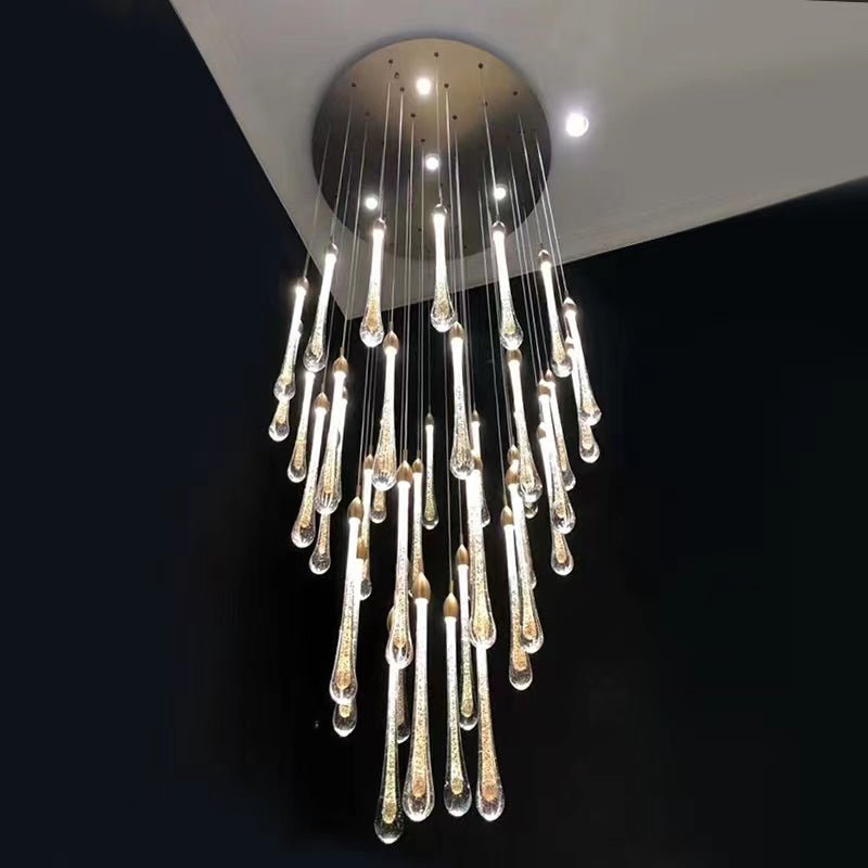 Modern Long Gold Glass Raindrop Rod Pendant Light for Staircase/High - ceiling room - One Single: D3.9"*H15.0"Blushlighting