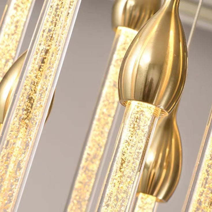 Modern Long Gold Glass Raindrop Rod Pendant Light for Staircase/High - ceiling room - One Single: D3.9"*H15.0"Blushlighting