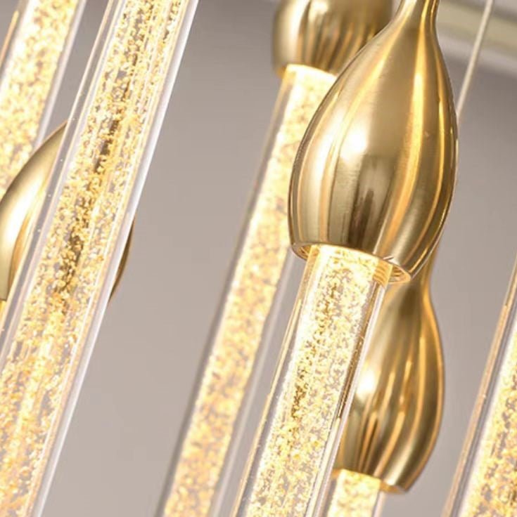Modern Long Gold Glass Raindrop Rod Pendant Light for Staircase/High - ceiling room - One Single: D3.9"*H15.0"Blushlighting