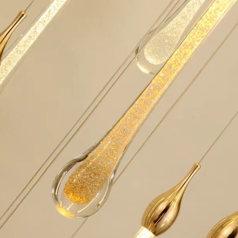 Modern Long Gold Glass Raindrop Rod Pendant Light for Staircase/High - ceiling room - One Single: D3.9"*H15.0"Blushlighting