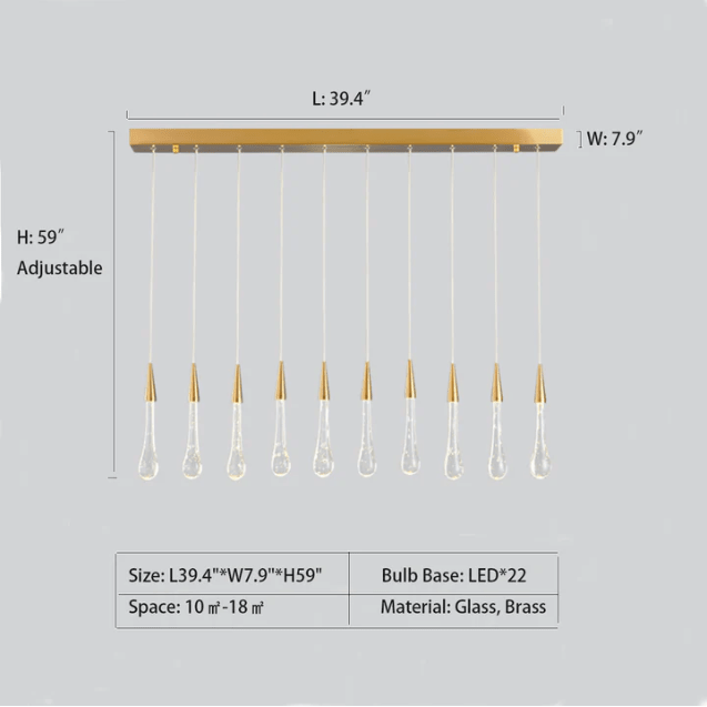 Modern Long Gold Glass Raindrop Rod Pendant Light for Staircase/High - ceiling room - One Single: D3.9"*H15.0"Blushlighting