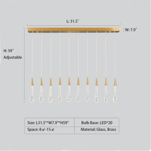 Modern Long Gold Glass Raindrop Rod Pendant Light for Staircase/High - ceiling room - One Single: D3.9"*H15.0"Blushlighting