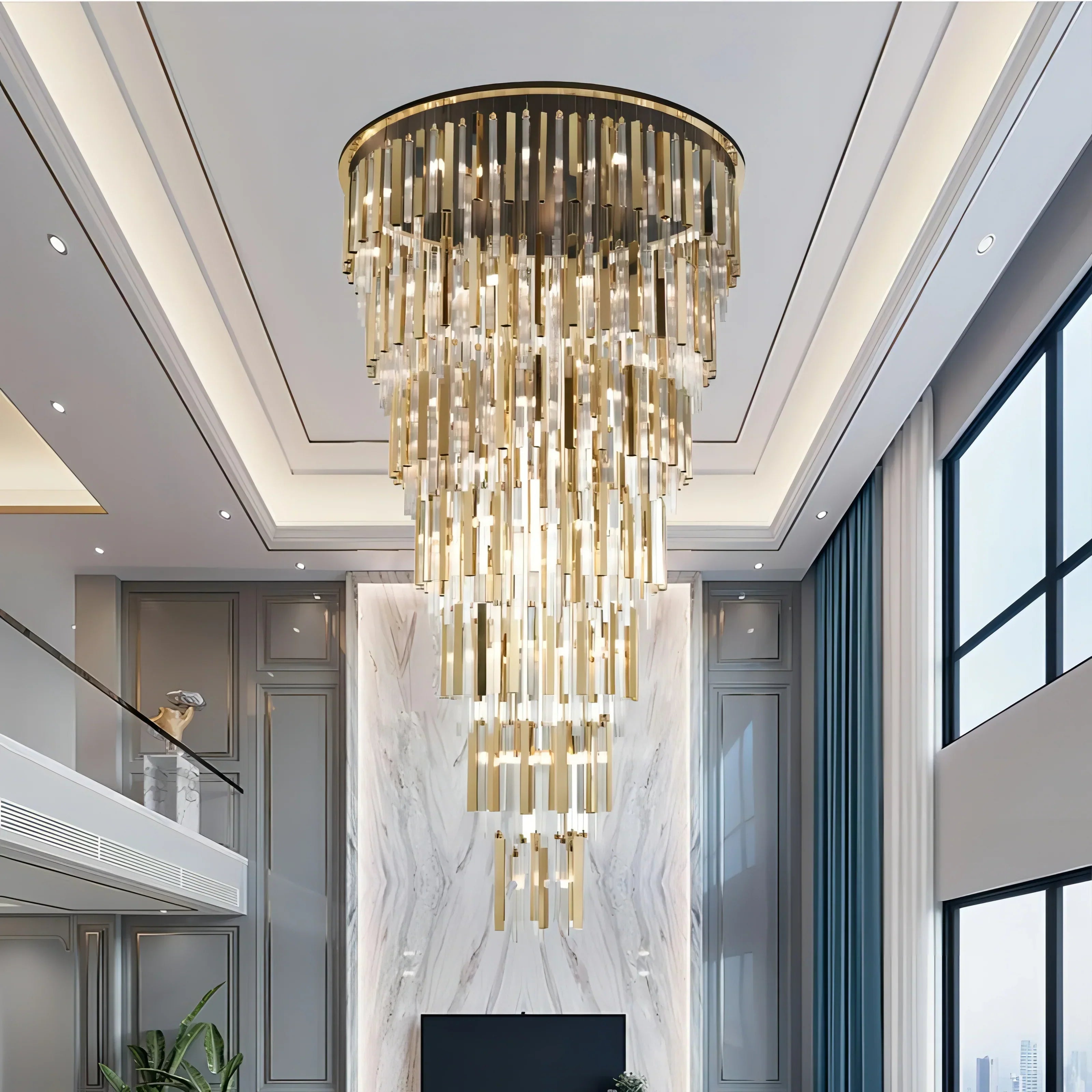Modern Luxury 7-Tiered Floating Glass Chandelier Flush Mount for High-ceiling/Staircase/Duplex - 7 Layers/D59.1"*H106.3"(D150cm*H270cm)/69.5kgGoldBlushlighting