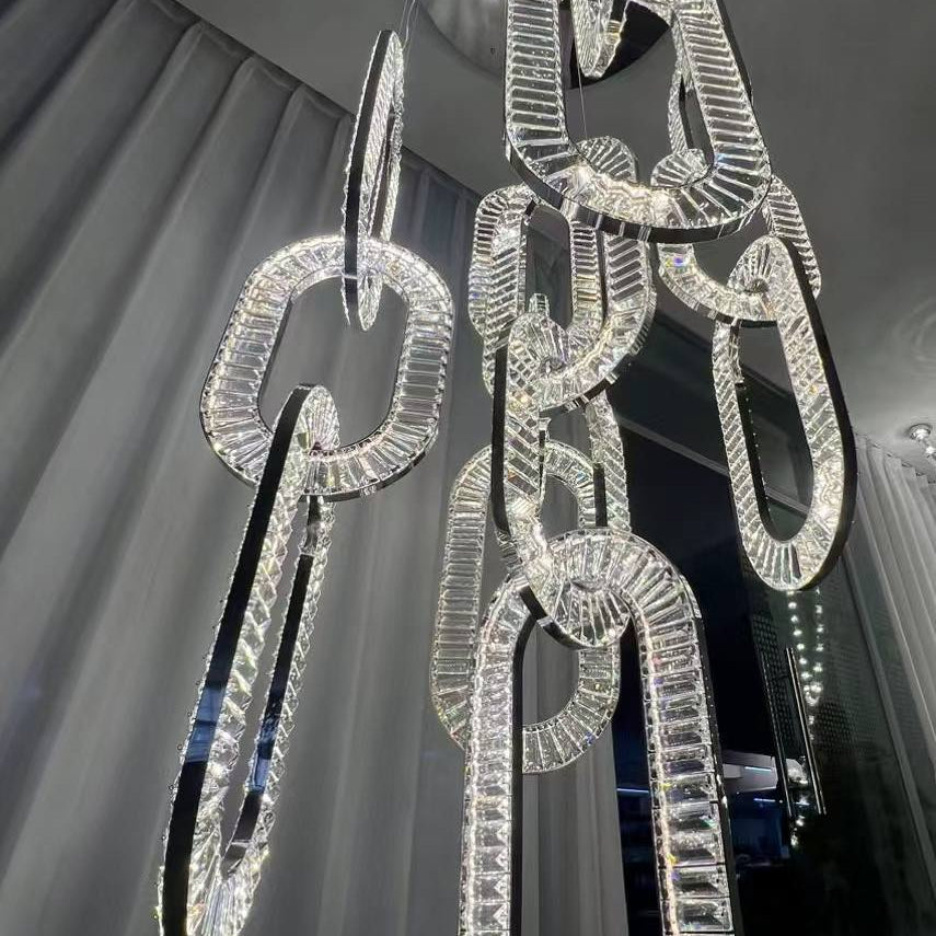 Modern Luxury Crystal Chain Cluster Chandelier for High Ceiling/Dining Room-Blushlighting-Blushlighting