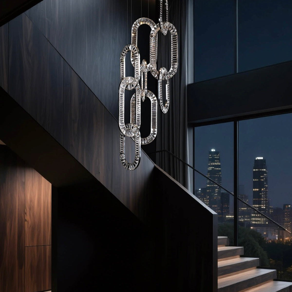 Modern Luxury Crystal Chain Cluster Chandelier for High Ceiling/Dining Room-Blushlighting-Blushlighting