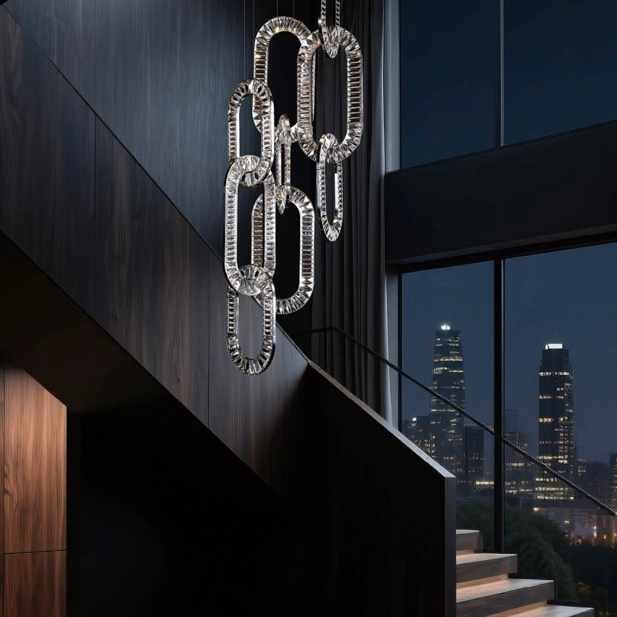 Modern Luxury Crystal Chain Cluster Chandelier for High Ceiling/Dining Room-Blushlighting-Blushlighting
