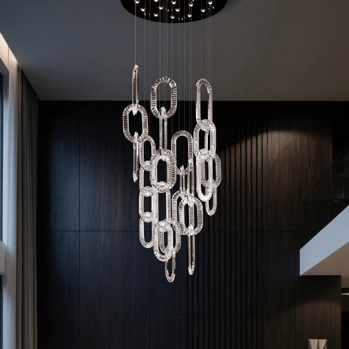 Modern Luxury Crystal Chain Cluster Chandelier for High Ceiling/Dining Room-Blushlighting-Round Canopy/9 Cluster/D41.6"*H90.98"(D105.7cm*H231.1cm)-Gold-Warm Light-Blushlighting