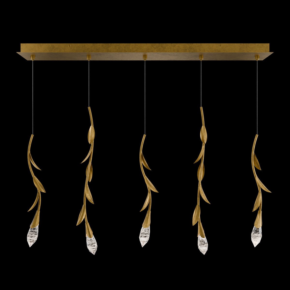 Modern Luxury Floating Branches Floral Crystal Chandelier with Rectangular Canopy for High - ceiling - 5 Lights/L40"*W5.5"*H118.1"(L101.6cm*W14cm*H300cm)GoldWarm LightBlushlighting