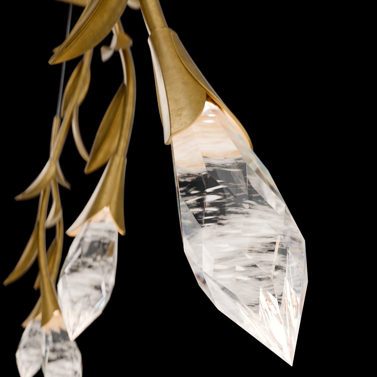 Modern Luxury Floating Branches Floral Crystal Chandelier with Rectangular Canopy for High - ceiling - 5 Lights/L40"*W5.5"*H118.1"(L101.6cm*W14cm*H300cm)GoldWarm LightBlushlighting