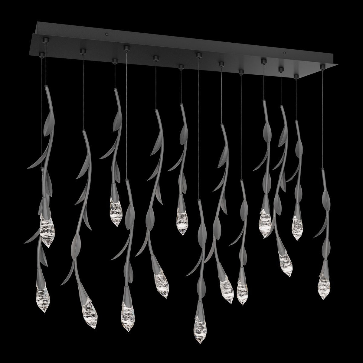 Modern Luxury Floating Branches Floral Crystal Chandelier with Rectangular Canopy for High - ceiling - 14 Lights/L40"*W9.5"*H118.1"(L101.6cm*W24.1cm*H300cm)GoldWarm LightBlushlighting