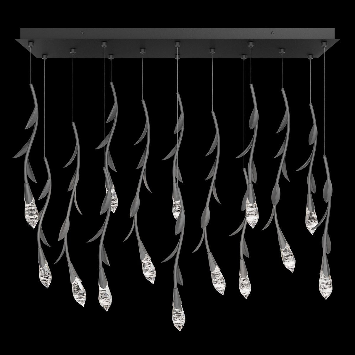 Modern Luxury Floating Branches Floral Crystal Chandelier with Rectangular Canopy for High - ceiling - 14 Lights/L40"*W9.5"*H118.1"(L101.6cm*W24.1cm*H300cm)GoldWarm LightBlushlighting