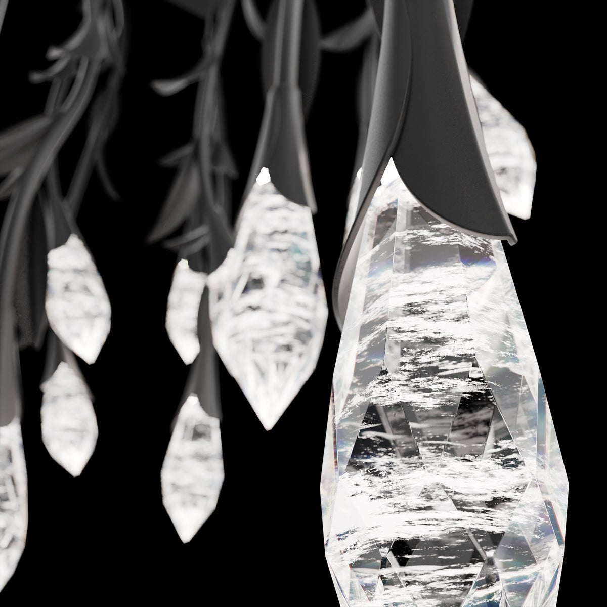 Modern Luxury Floating Branches Floral Crystal Chandelier with Rectangular Canopy for High - ceiling - 14 Lights/L40"*W9.5"*H118.1"(L101.6cm*W24.1cm*H300cm)GoldWarm LightBlushlighting