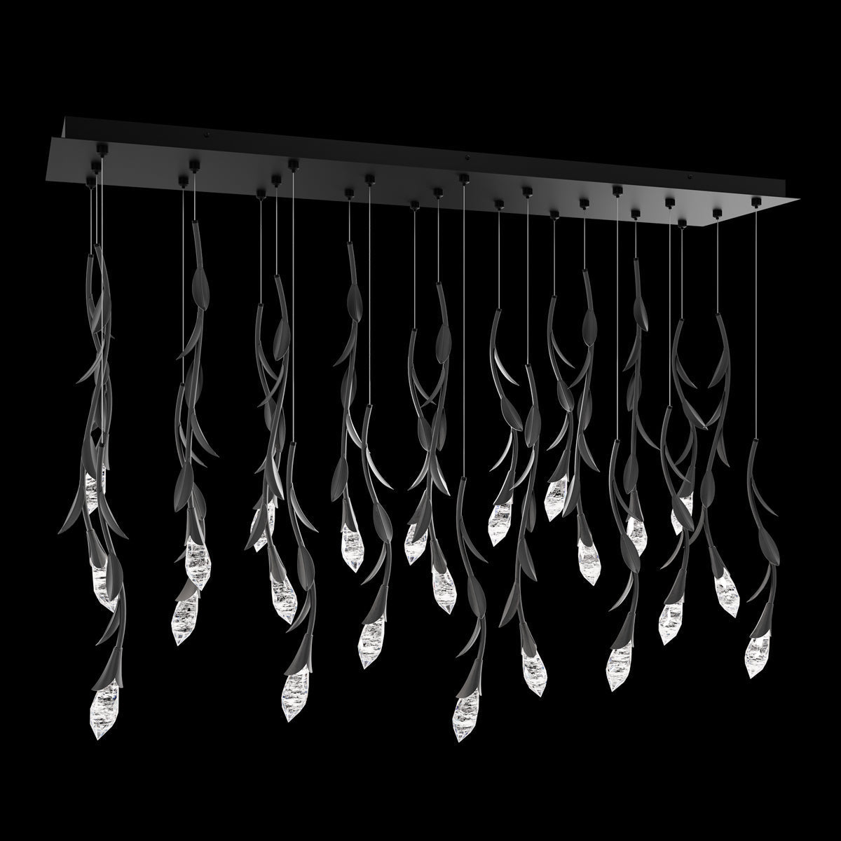 Modern Luxury Floating Branches Floral Crystal Chandelier with Rectangular Canopy for High - ceiling - 14 Lights/L40"*W9.5"*H118.1"(L101.6cm*W24.1cm*H300cm)GoldWarm LightBlushlighting