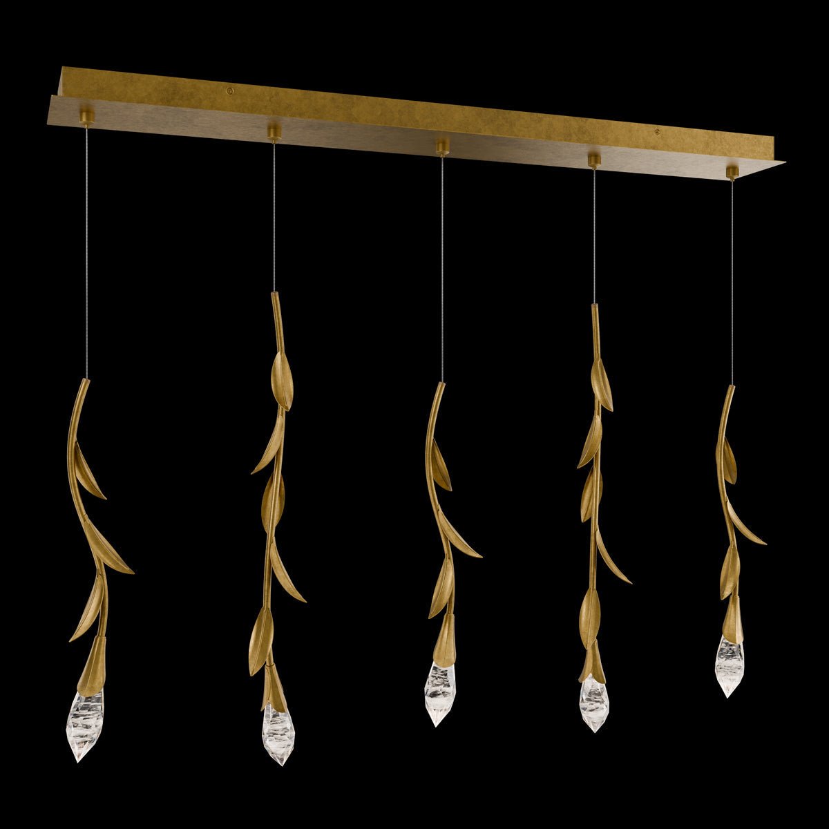 Modern Luxury Floating Branches Floral Crystal Chandelier with Rectangular Canopy for High - ceiling - 5 Lights/L40"*W5.5"*H118.1"(L101.6cm*W14cm*H300cm)GoldWarm LightBlushlighting