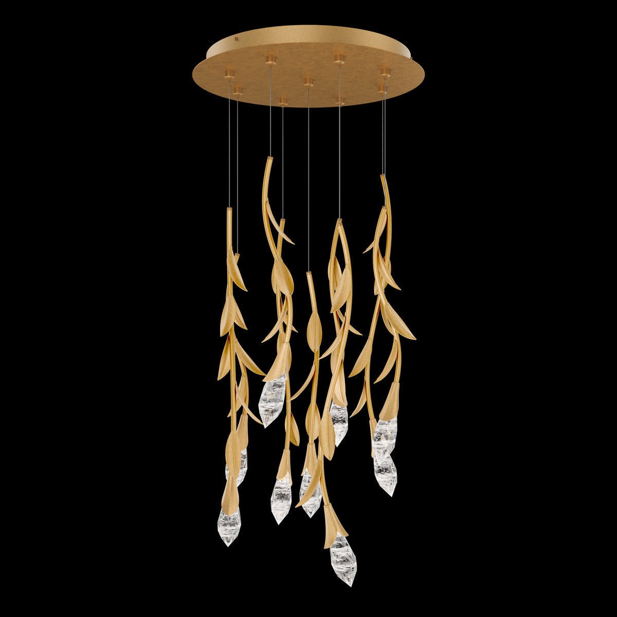 Modern Luxury Floating Branches Floral Crystal Chandelier with Round Canopy for High - ceiling - 9 Lights/D17"*H118.1"(D43.2cm*H300cm)GoldWarm LightBlushlighting