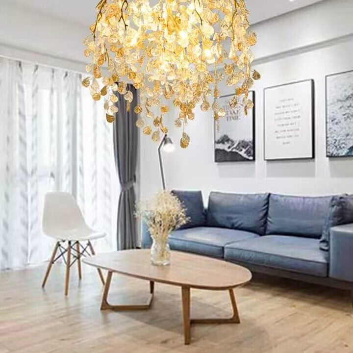 Modern Luxury Leaf Branch Glass Chandelier for Living/Dining Room/Bedroom-Chandeliers-D39.4"*H35.4"-Warm Light-Blushlighting