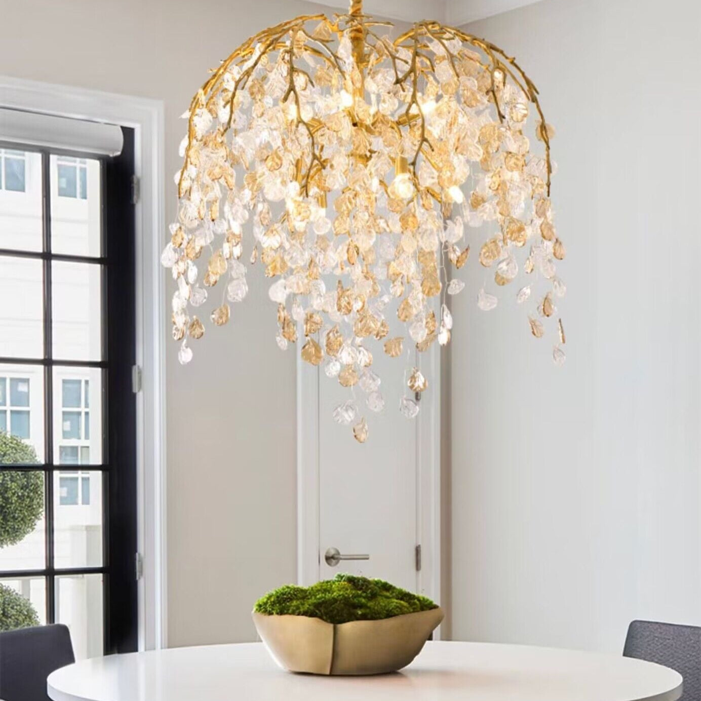 Modern Luxury Leaf Branch Glass Chandelier for Living/Dining Room/Bedroom - D23.6"*H31.5"Warm LightBlushlighting