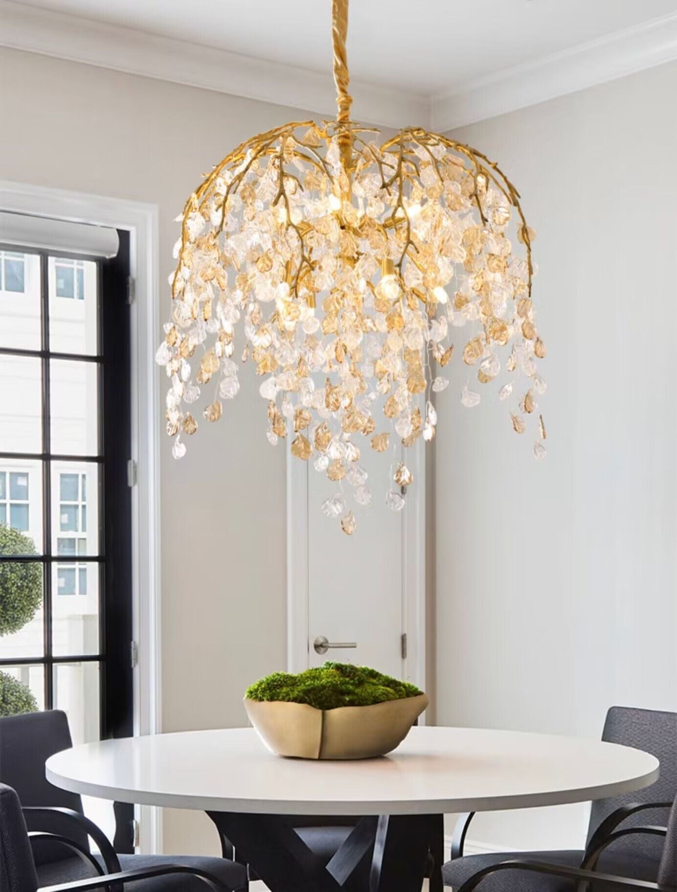 Modern Luxury Leaf Branch Glass Chandelier for Living/Dining Room/Bedroom - D23.6"*H31.5"Warm LightBlushlighting