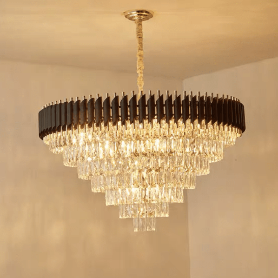 Modern Luxury Multi - Tier Oval/Round Crystal Tiered Chandelier - Round/D37.4"*H21.65"/7 TiersWarm LightBlushlighting