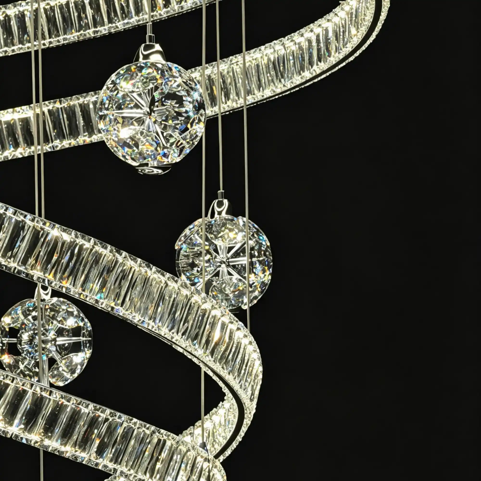 Modern Luxury Spiral Ribbon Multi-Ball Crystal Chandelier for Foyer/Staircase - D47.24"*H118.11"(D120cm*H300cm)Dimmable White LightBlushlighting