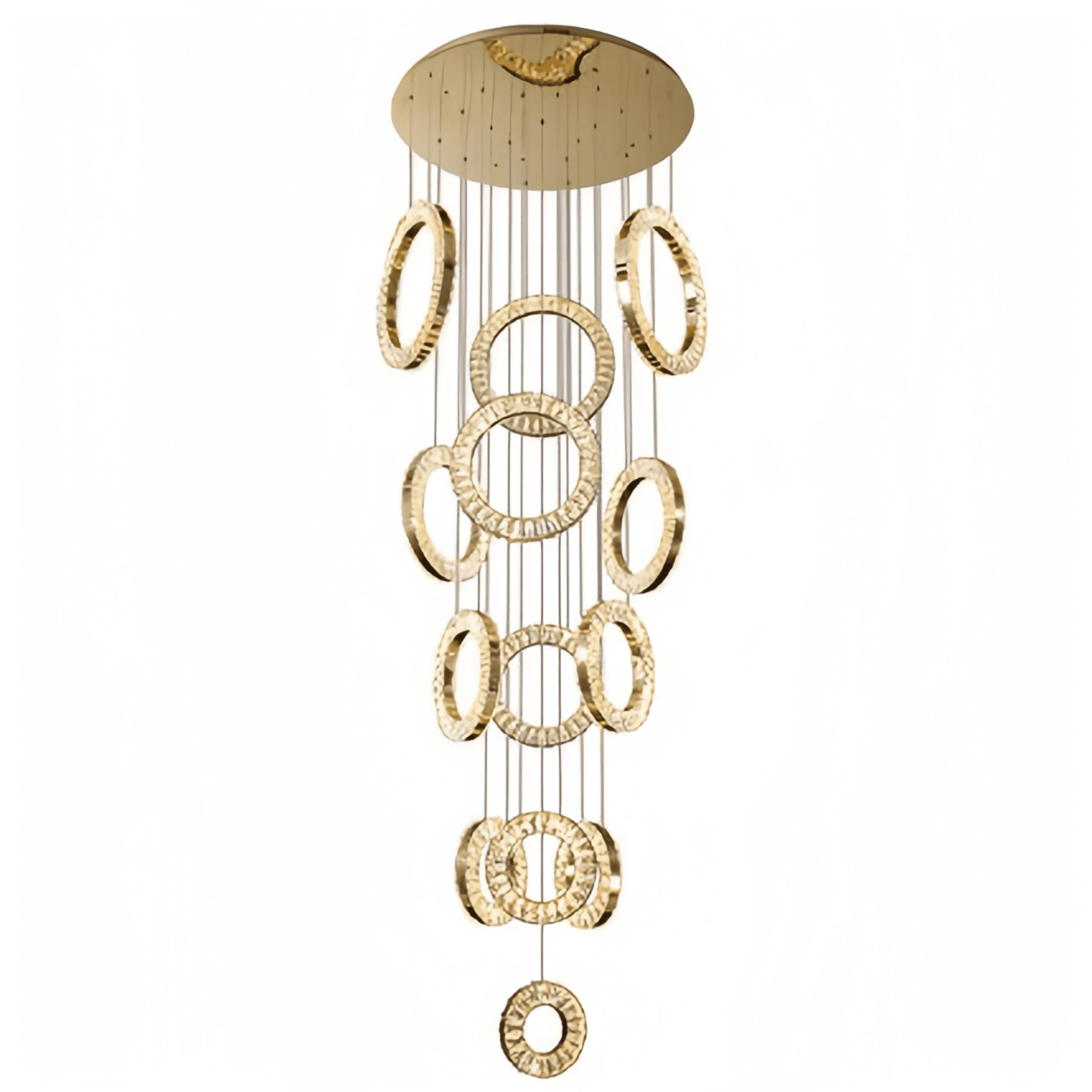 Modern Multi Gold Donuts Shape Crystal Chandelier Ring Round Light Fixture for Foyer Staircase - Linear/ D 63" * H 98.4"ChromeWarm LightBlushlighting