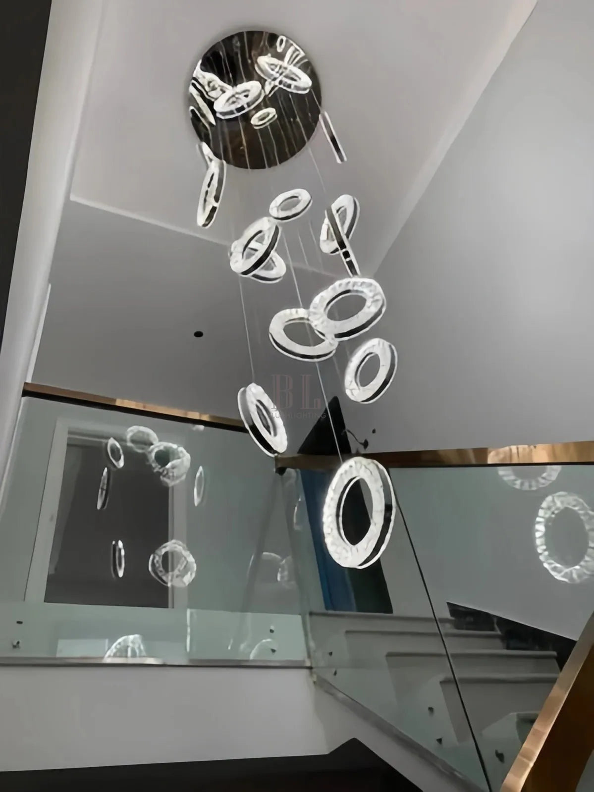 Modern Multi Gold Donuts Shape Crystal Chandelier Ring Round Light Fixture for Foyer Staircase - Round/ D 31.5" * H 118.1"ChromeWarm LightBlushlighting