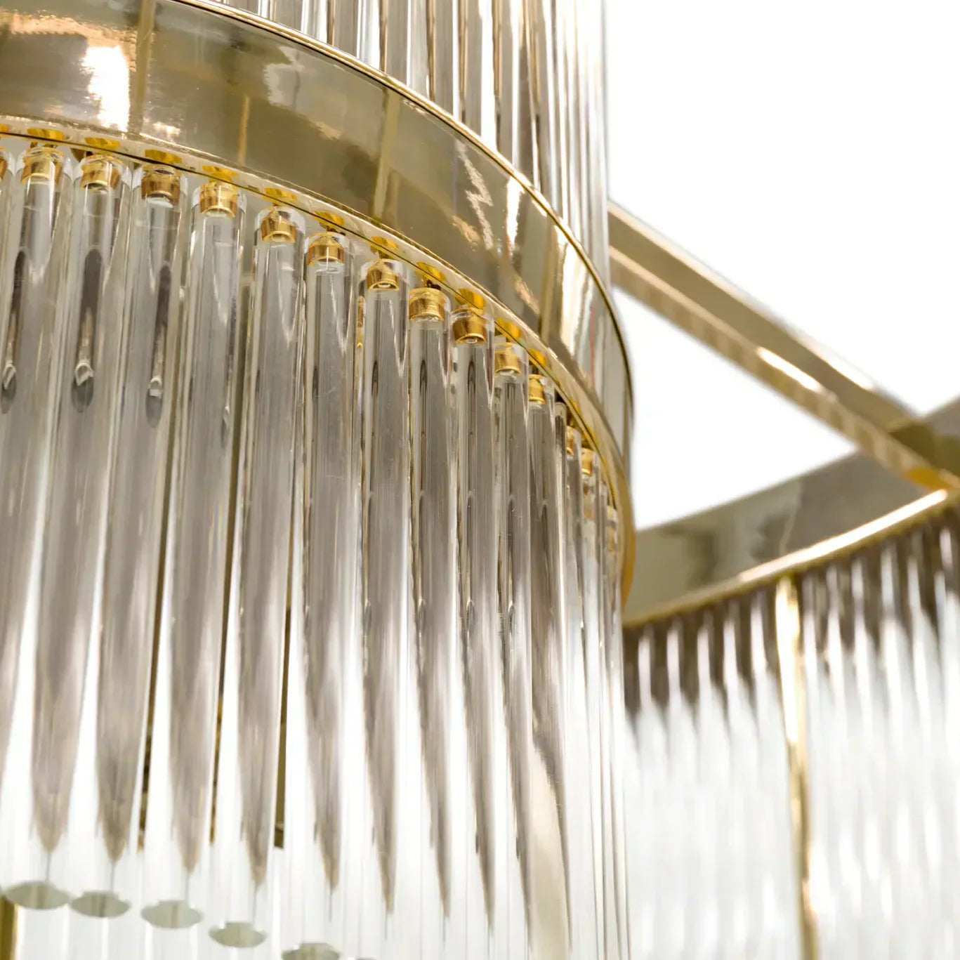 Modern Multi-layered Glass&Metal Rods Chandelier for High-ceiling - D47.64"*H73.6"(D121cm*H187cm)Dimmable Warm LightBlushlighting