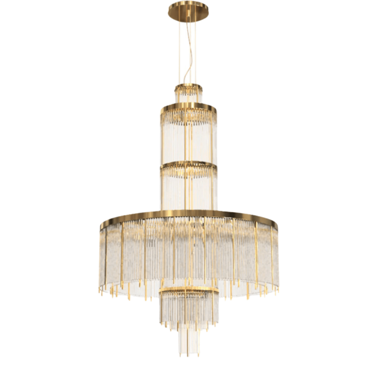 Modern Multi-layered Glass&Metal Rods Chandelier for High-ceiling - D47.64"*H73.6"(D121cm*H187cm)Dimmable Warm LightBlushlighting