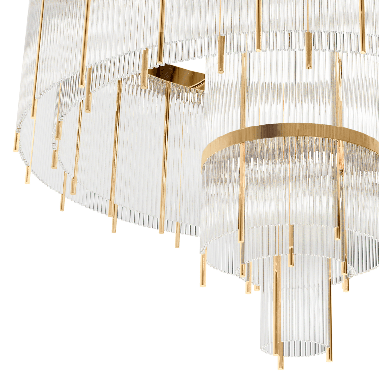 Modern Multi-layered Glass&Metal Rods Chandelier for High-ceiling - D47.64"*H73.6"(D121cm*H187cm)Dimmable Warm LightBlushlighting