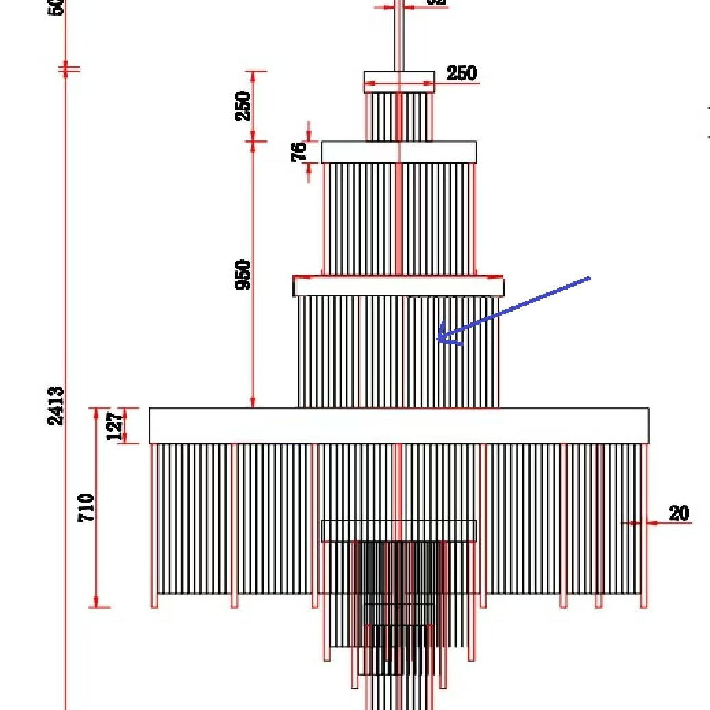 Modern Multi-layered Glass&Metal Rods Chandelier for High-ceiling - Customized/D70"*H95"(D177.8cm*H241.3cm)/316kgDimmable Warm LightBlushlighting