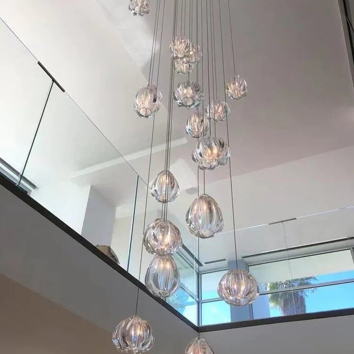 Modern Nordic Style Hand Blown Glass Pendant Crystal Chandelier for Dining Room/Living Room/Stairwell - 10 Lights/D19.7"*H118.1"/18KGRoundWarm LightBlushlighting