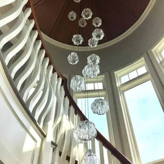 Modern Nordic Style Hand Blown Glass Pendant Crystal Chandelier for Dining Room/Living Room/Stairwell - 10 Lights/D19.7"*H118.1"/18KGRoundWarm LightBlushlighting
