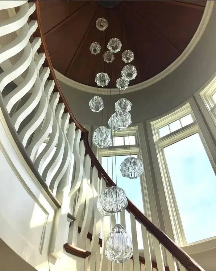 Modern Nordic Style Hand Blown Glass Pendant Crystal Chandelier for Dining Room/Living Room/Stairwell - 10 Lights/D19.7"*H118.1"/18KGRoundWarm LightBlushlighting