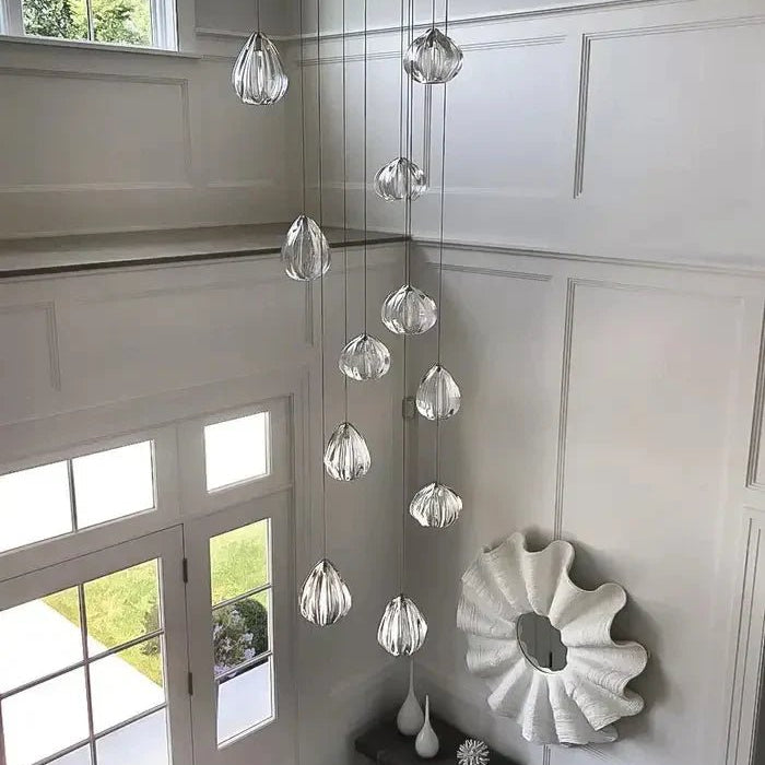 Modern Nordic Style Hand Blown Glass Pendant Crystal Chandelier for Dining Room/Living Room/Stairwell - 10 Lights/D19.7"*H118.1"/18KGRoundWarm LightBlushlighting